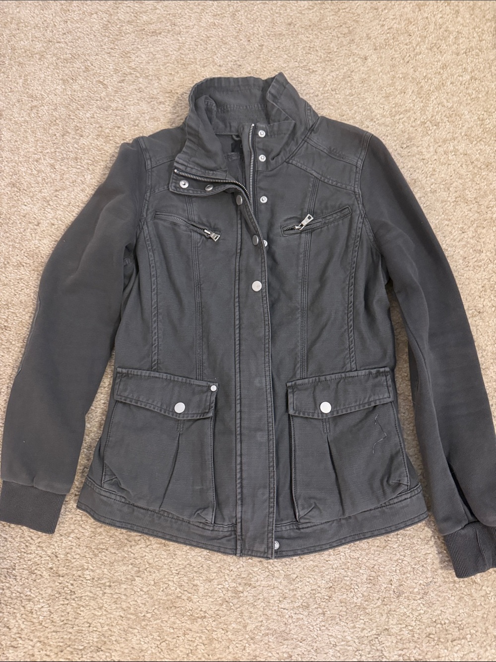 CoffeeShop Charcoal Utility Jacket with Snap & Zip Pockets